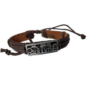 Pura Vida Dolphin Palm turtle Leather Adjustable Cord Bracelet Beachy Surfer Coa